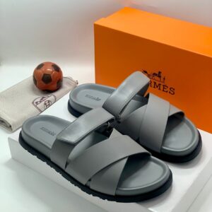 Hermes Men's Chypre Sandals in Gris Antarctique