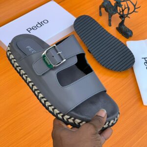 Pedro Double Strap Buckle Leather Slide Sandal