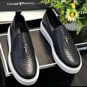 Cesare Paciotti Black Python Skin Sneakers